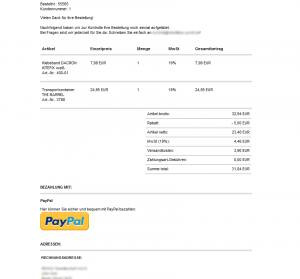 Bestellbestätigung per Email