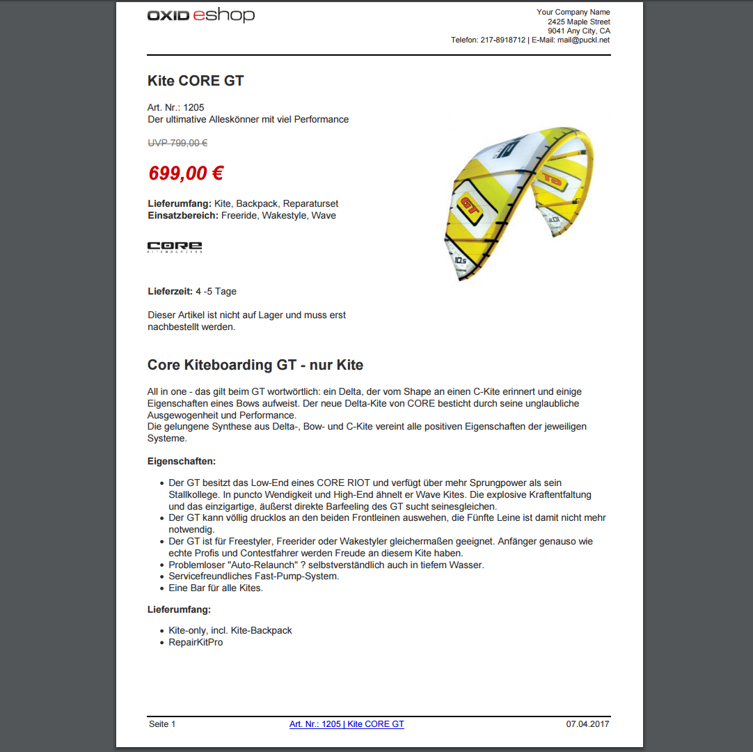 NEU: OXID Artikeldatenblätter mit Artikel2PDF